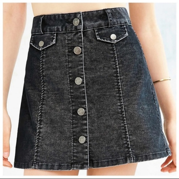 BDG Corduroy A-Line Button Front Skirt in Gray Size 0 - Picture 2 of 7